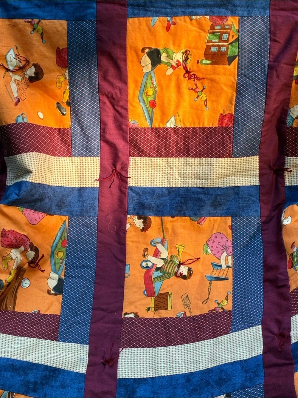 Vintage Handmade Patchwork Tied Quilt Kids Novelty Print 53x40